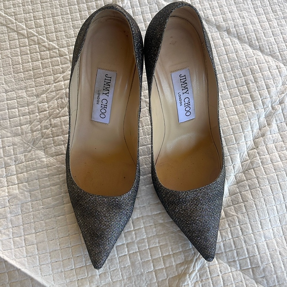Jimmy Choo silver glitter pumps